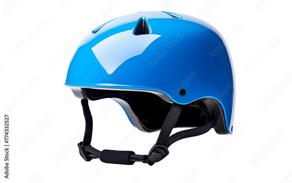 A vibrant blue helmet stands out against a clean white background A vibrant blue helmet stands out against a clean white background