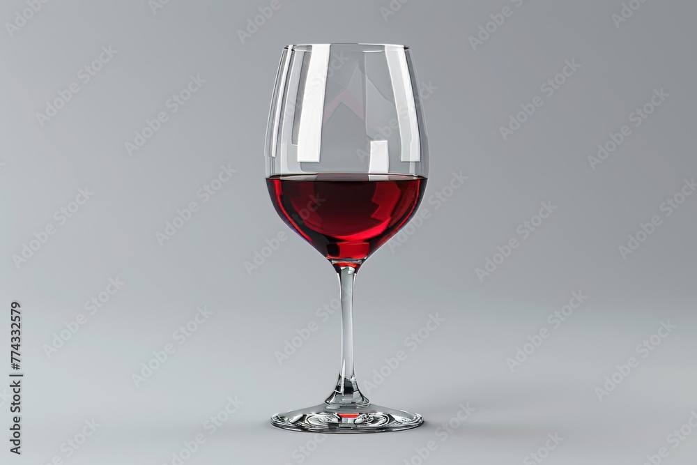 The transparency of a wine glass with an empty and full portion. 3D realism, modern icon.