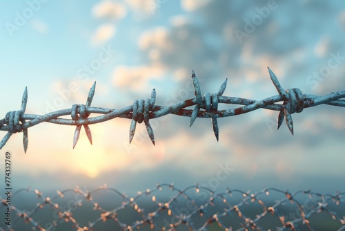 Embedded barbed wire seamless. 3D model photo