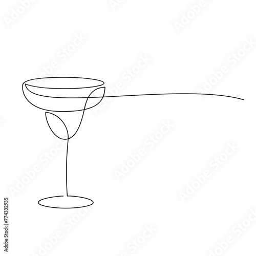 Cocktail glass one line continuous drawing. Hand drawn drink vector illustration. Abstract linear silhouette. Minimal design, print, banner, card, bar wall art poster, menu, logo, sketch.