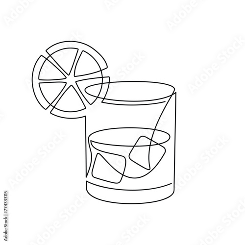 Whiskey brandy bourbon drink glass line continuous drawing. Hand drawn vector illustration. Linear silhouette. Minimal design, print, banner, card, bar wall art poster, brochure, menu, logo, sketch.