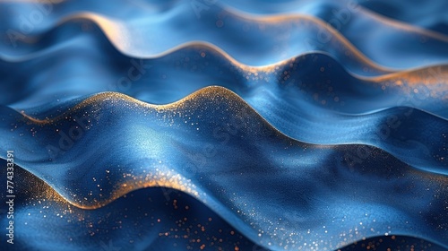 abstract blue wavy background with gold line waves © ari
