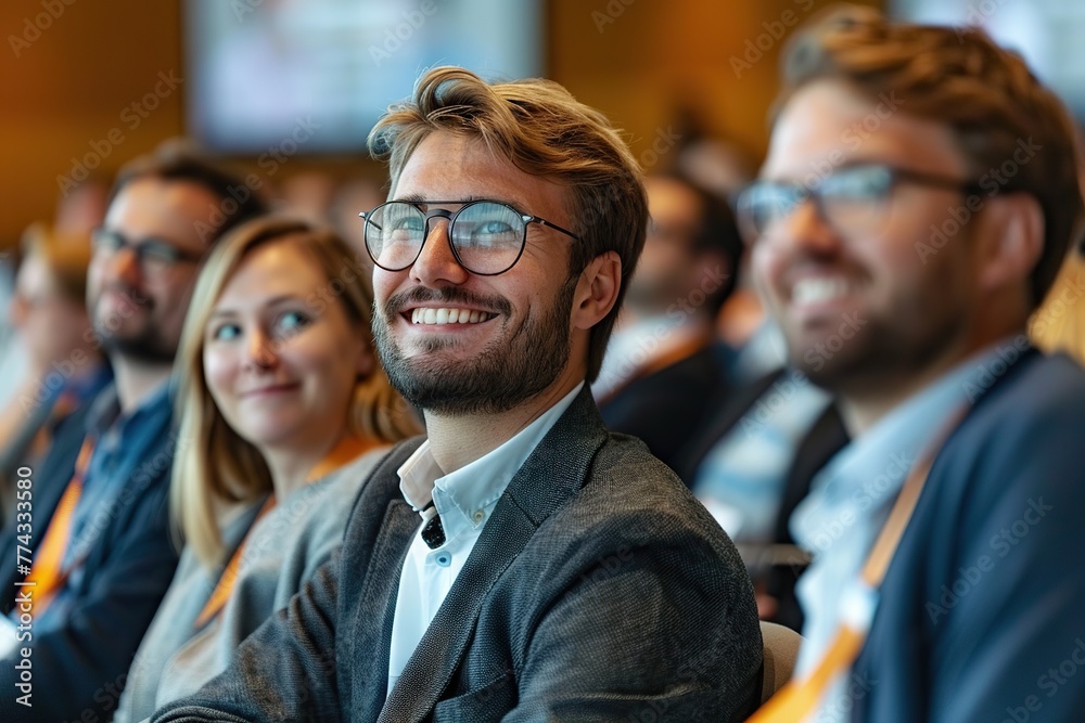 Diverse Group of Entrepreneurs Engrossed in a Business Seminar, Exchanging Ideas and Strategies for Success in a Conference Hall