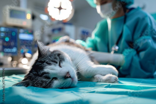 Cat Under Anesthesia During Veterinary Surgery photo