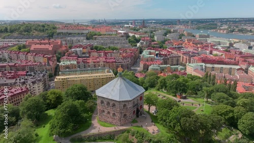  Skansen Kronan, Areal shot of the golden crown on top of the Skansen Kronan, fortress located in Sweden, ordered by king Charles XI to defend the city from enemies, Gothenburg, Sweden  photo