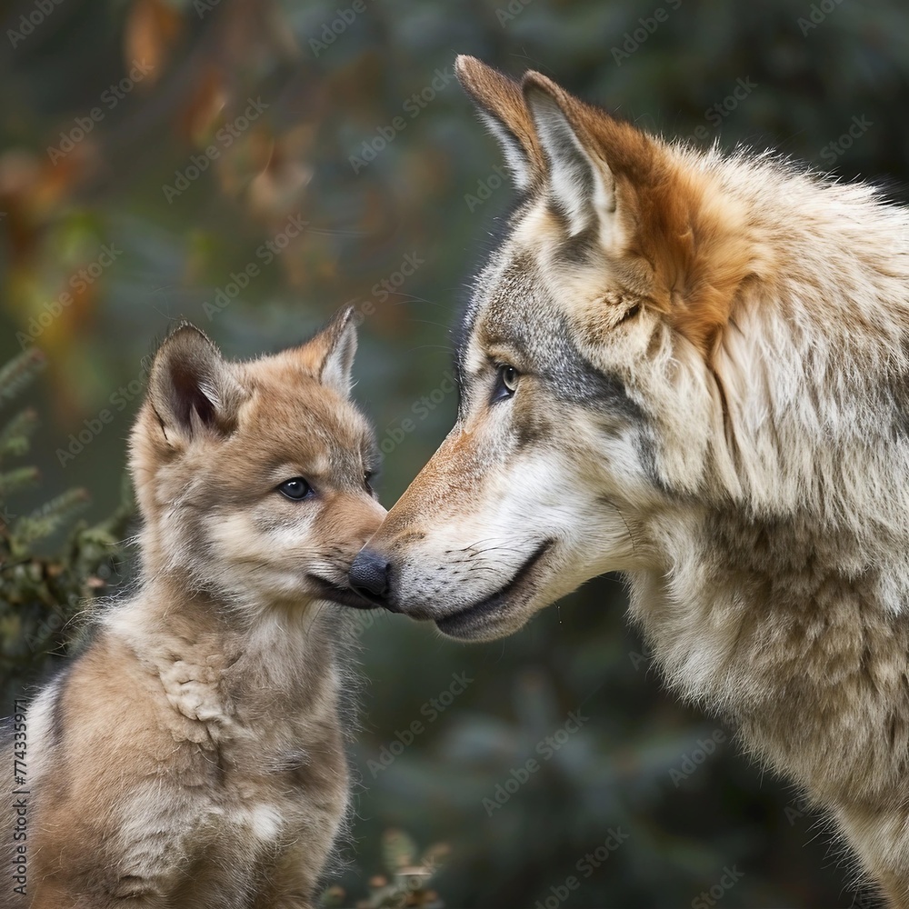 Wolf and its wolf cub Wolf and its wolf cub