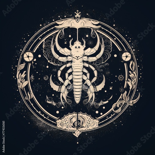 Zodiac sign Scorpio. Tattoo design on black background.