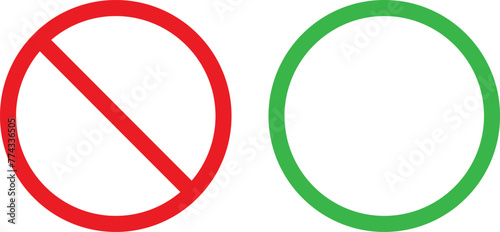 Red forbidden and green allowed signs . Yes and no signs .  Prohibited or permitted icons . Allowed and forbidden signs . Vector illustration