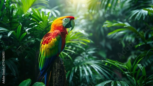 Vibrant wildlife thriving in a lush rainforest ecosystem