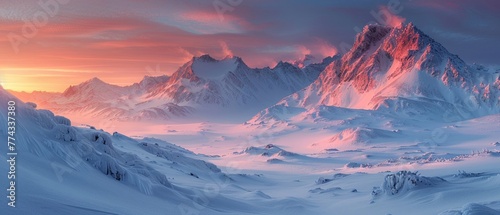 Snowcovered Arctic wilderness at dawn