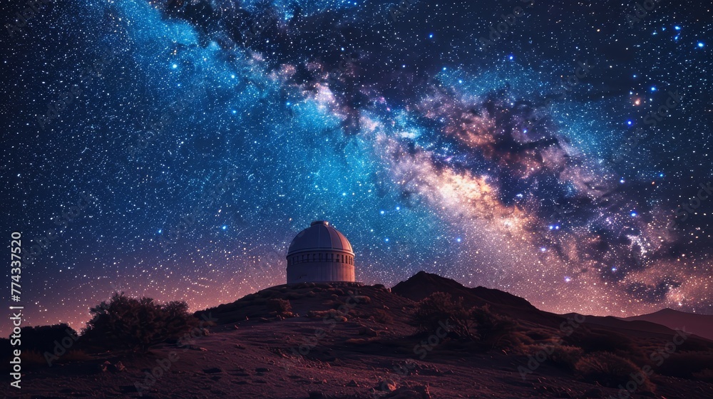 A large building is on top of a hill, with a beautiful night sky full of stars. The stars are scattered all over the sky, creating a sense of wonder and awe. The scene is peaceful and serene A large building is on top of a hill, with a beautiful night sky full of stars. The stars are scattered all over the sky, creating a sense of wonder and awe. The scene is peaceful and serene