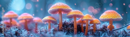 Peaceful glow of bioluminescent mushrooms in a secluded forest