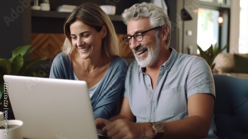 Cheerful Couple Planning for a Debt-Free Retirement at Home Generative AI