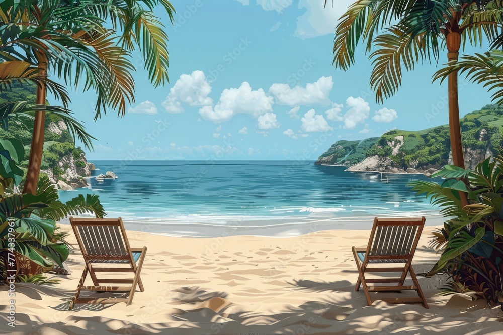 Beach with lounge chair, modern background