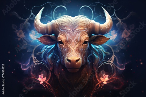 Taurus zodiac sign on abstract colorful background. Vector illustration.