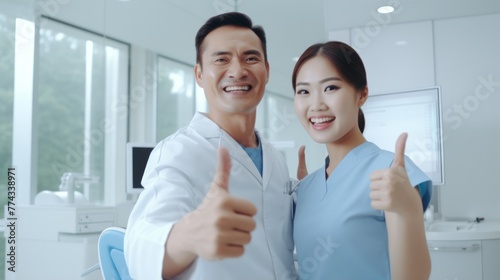 Dental Team and Patient Celebrating Successful Teeth Cleaning or Whitening Generative AI