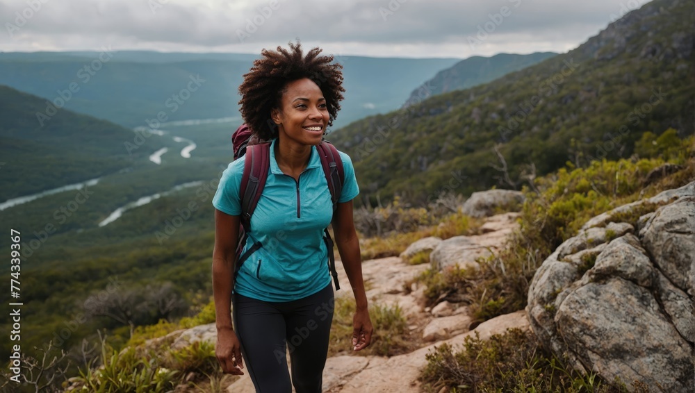 Naklejka premium woman goes hiking in the mountains