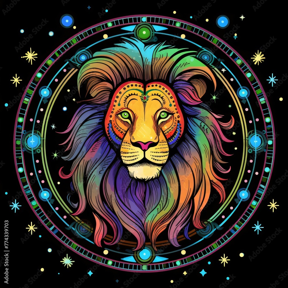 Lion zodiac sign. Colorful vector illustration. Zodiac symbol.
