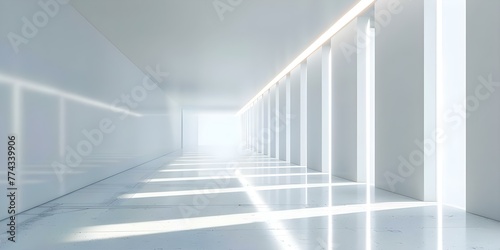 Empty museum gallery with blank wall in a loft corridor 3D rendering for artwork presentation . Concept 3D Rendering, Museum Gallery, Loft Corridor, Artwork Presentation, Blank Wall