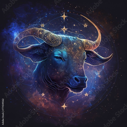 Zodiac sign - Taurus. Zodiac symbol on cosmic background