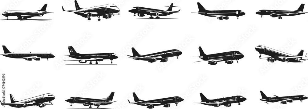 set of silhouettes of airplanes
