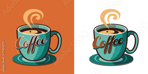Coffee cup icon. Brown and white background