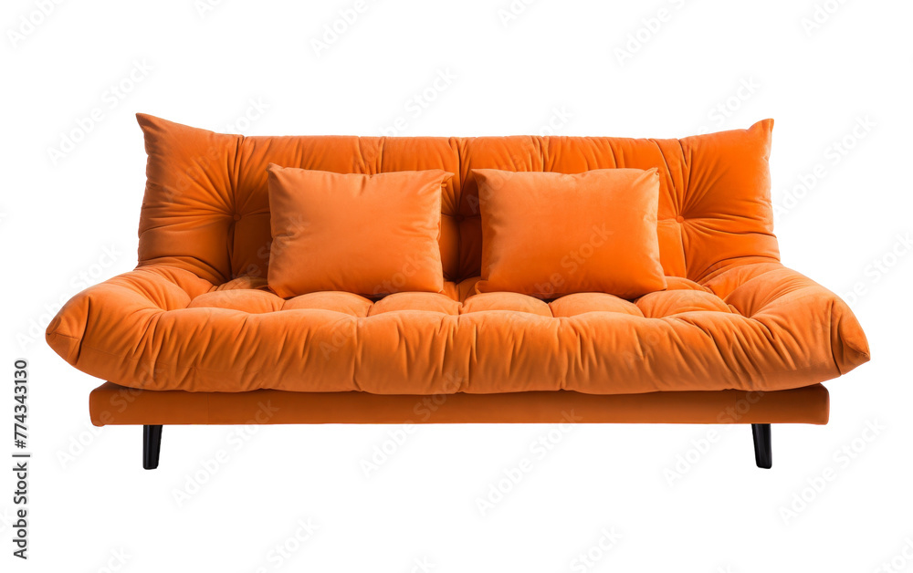 © Rehan - An orange couch adorned with three colorful pillows © Rehan - An orange couch adorned with three colorful pillows
