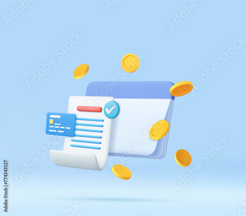 3d bank account book, passbook with credit card,