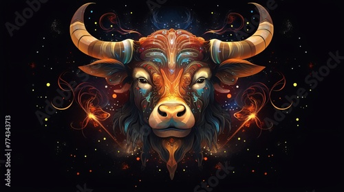Buffalo head on colorful background. Zodiac sign. Vector illustration.