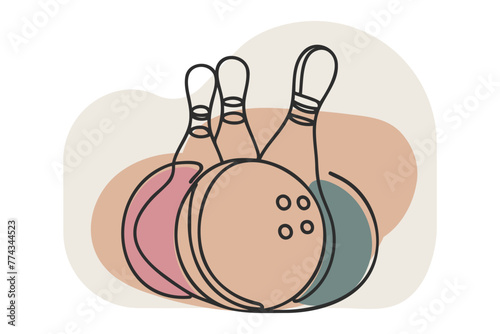 One single line drawing of bowling pins falling apart hit by bowling ball at alley lane graphic vector illustration. Leisure activity and game sport concept. Modern continuous line draw design