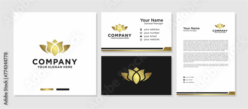 Gold Flower Vector Logo , with Business Card and Letterhead photo