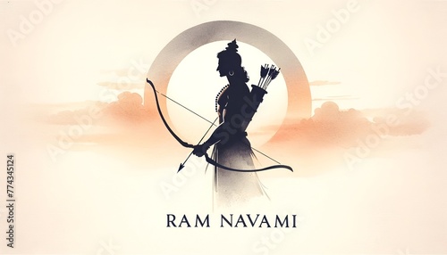 Watercolor illustration of lord rama with a bow and arrow for ram navami celebration. photo