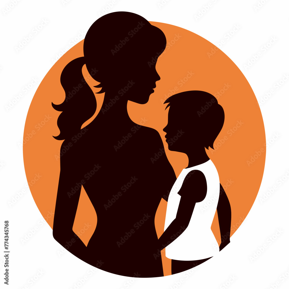 Mother and Child Colorful Silhouette, Vector graphics element silhouette illustration