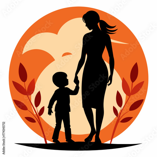 Mother and Child Colorful Silhouette, Vector graphics element silhouette illustration