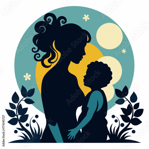 Mother and Child Colorful Silhouette, Vector graphics element silhouette illustration