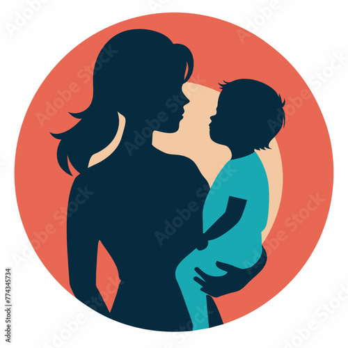 Mother and Child Colorful Silhouette, Vector graphics element silhouette illustration