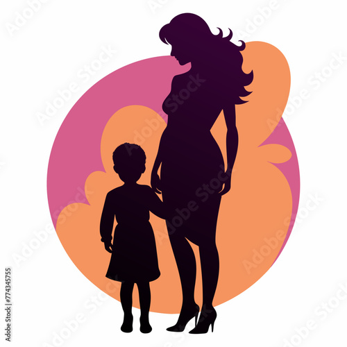 Mother and Child Colorful Silhouette, Vector graphics element silhouette illustration