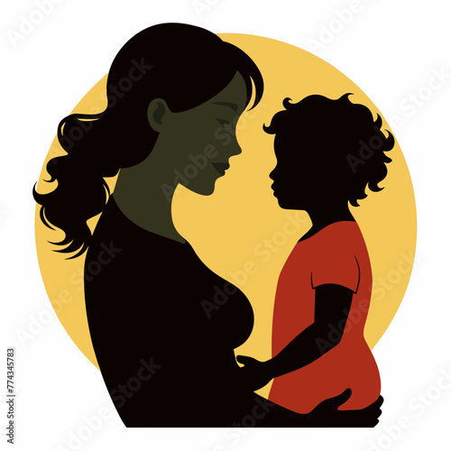 Mother and Child Colorful Silhouette, Vector graphics element silhouette illustration
