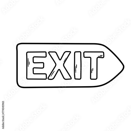 Exit sign vector icon in doodle style. Symbol in simple design. Cartoon object hand drawn isolated on white background.
