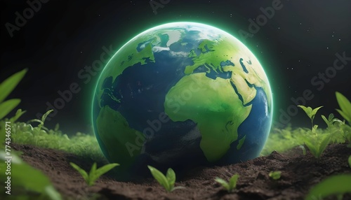 Earth place on Go Green Background Earth Day concept background wallpaper created with generative ai.