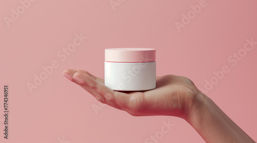 Mockup of an ointment held with one hand, Ai generated Images