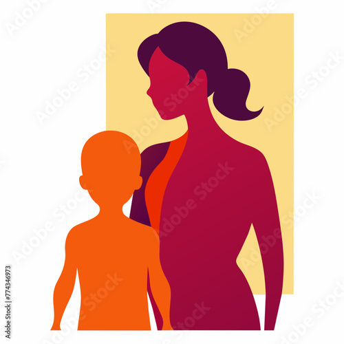 Mother and Child Colorful Silhouette, Vector graphics element silhouette illustration