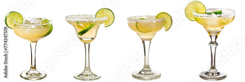 Collection of margarita cocktail tequila cutout clipping path png isolated on white or transparent background