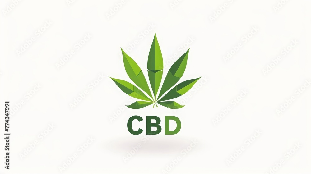 Hemp plant symbol in green with the letters CBD cannabidiol, CBD can help relieve anxiety, insomnia, pain and inflammation, white background, copy and text space, 16:9 Hemp plant symbol in green with the letters CBD cannabidiol, CBD can help relieve anxiety, insomnia, pain and inflammation, white background, copy and text space, 16:9