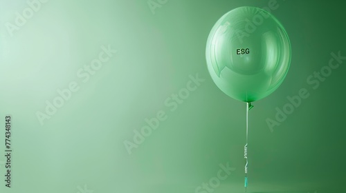 Green balloon with ESG letters, concept: Sustainability bursts, greenwashing ?, green background, copy and text space, 16:9