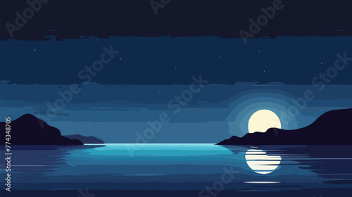 Full Moon Illuminating Water Surface vector illustration 2d