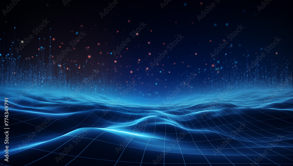 Futuristic Waves showing evolved IT Technology Background, Abstract Data technology blue background - obrazy, fototapety, plakaty 
