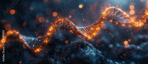 Dynamic DNA structure with shimmering lights, portraying the fusion of nature and data science.