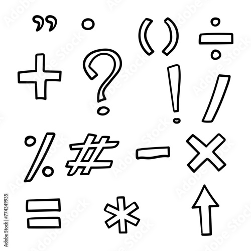 Math vector icons set in doodle style. Symbol in simple design. Cartoon object hand drawn isolated on white background.