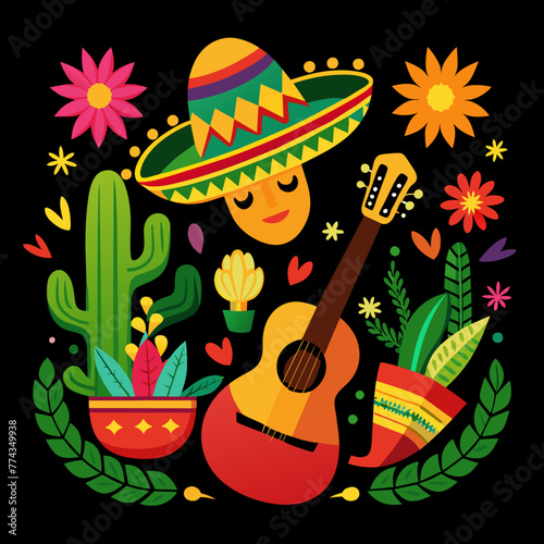 joyful colorful graphic for Cinco de Mayo on black background © Joanna Redesiuk